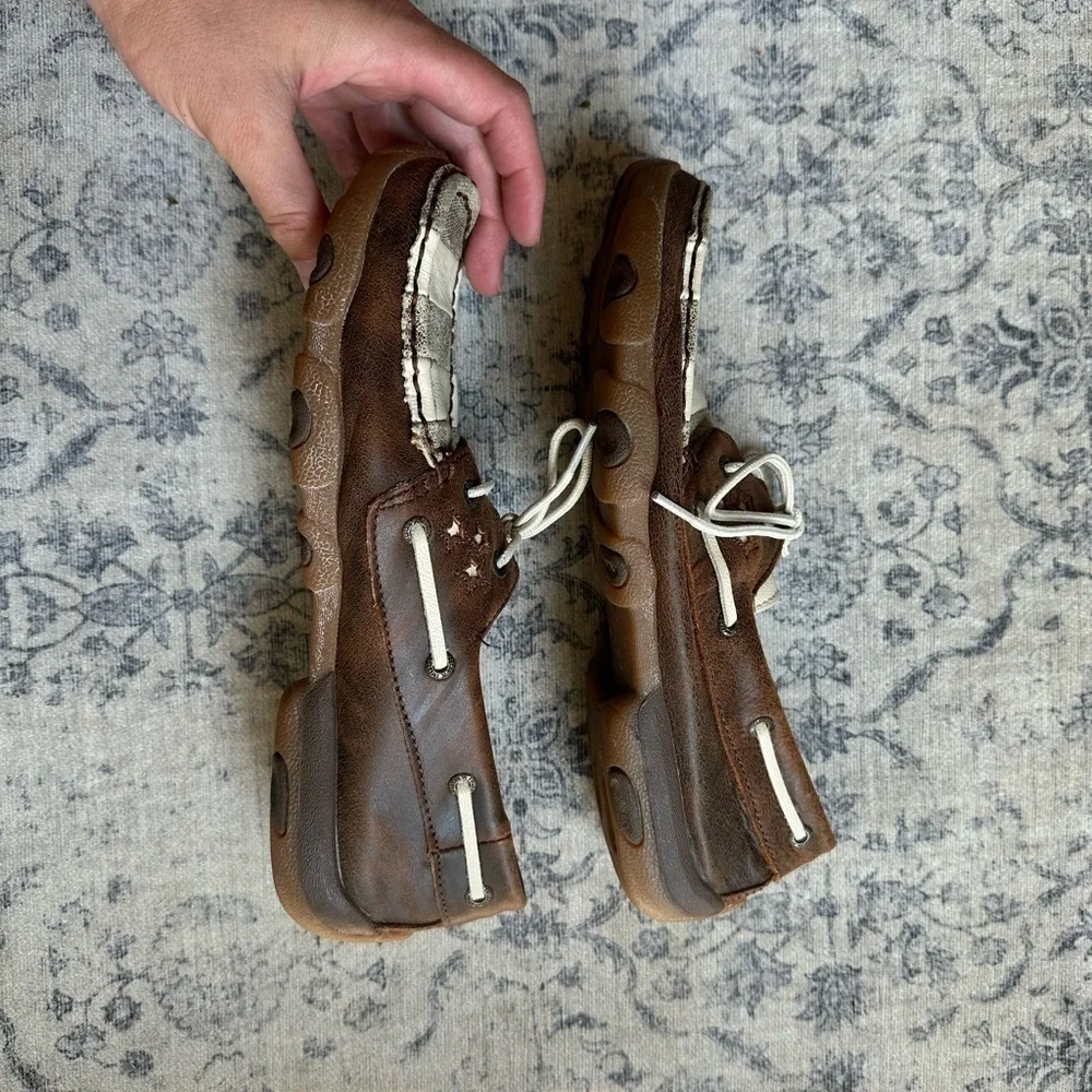 Twisted X Womens Boat Leather Faded Flag sz 9.5